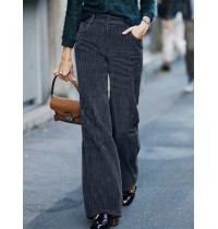 Women Vintage Corduroy High Waist Wide Leg Straight Zipper Pants With Pocket