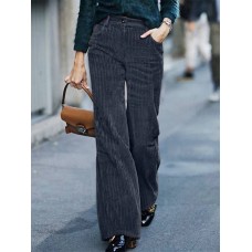 Women Vintage Corduroy High Waist Wide Leg Straight Zipper Pants With Pocket