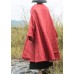 diy Red V Neck Pockets Fine Cotton Filled Loose Winter Coat