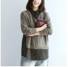 2021 new khaki grid knit tops fine casual long sleeve pullover false two pieces