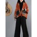 Women Orange V Neck Fine Cotton Filled Winter outwear