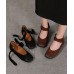 Chic Chocolate Buckle Strap Ballet Flats Shoes Cowhide Leather